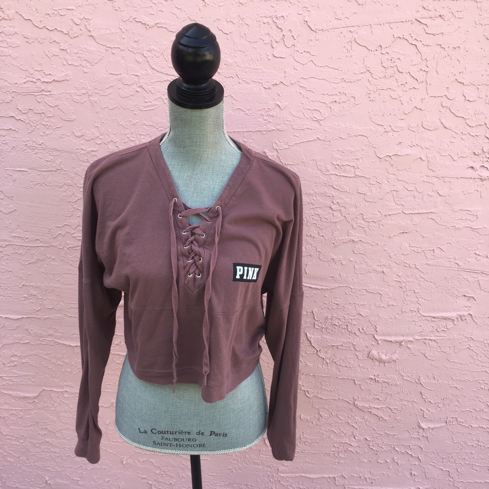 PINK Victoria’s Secret Cropped Top Lace Up Size Small